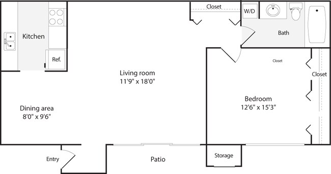 1 Bed • 1 Bath 170 floor plan